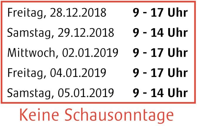 Öffnungszeiten während der Weihnachtsferien 2018/2019