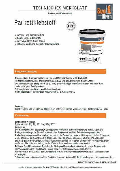 Technisches Merkblatt Parkettklebstoff