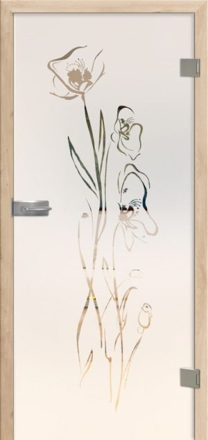 Ganzglastür mit Sandstrahlmotiv Flowers